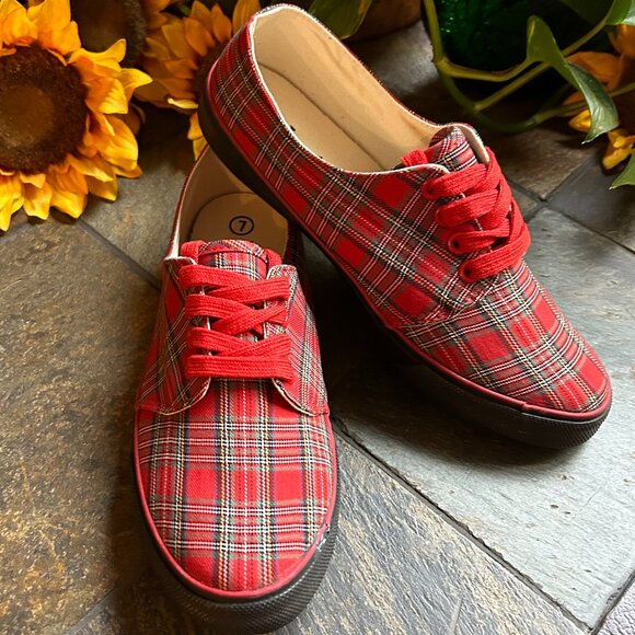 (NEW) Royal Stewart Plaid Lace-up Oxford Sneakers - Picture 8 of 10